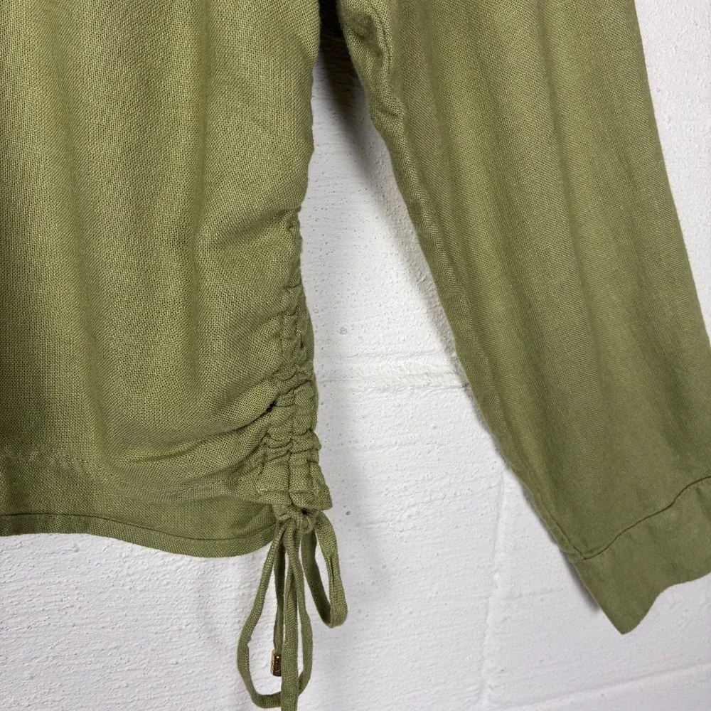 2025 Michael Michael Kors Womens Boxy Linen Blend Button Down Shirt Size L Green